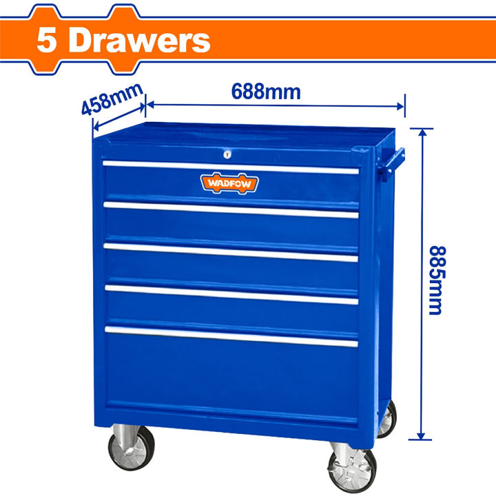 WADFOW Roller Tool Cabinet Organizer with 5-Layer Drawers 688 x 458 x 735MM WCS2A05 WHT