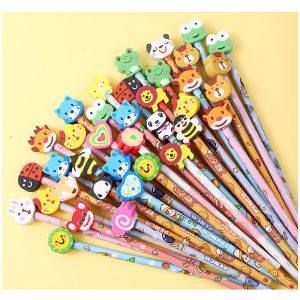 1PC cute cartoon HB pencil with eraser head personalized creative school supplies
