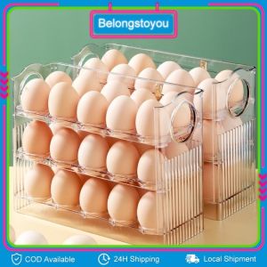 COD 30 Grid Egg Tray Three Layer Egg Storage Box Organizer Rack Container Automatic Flip Transparent