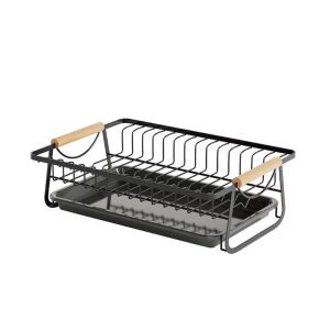 PRIMEPICKGLOBAL Wood Handle Dish Rack Removable Tray Modern Style Water Filter Shelf Heavy Duty Multifunctional Tableware Storage Basket Kitchen Countertop Storage