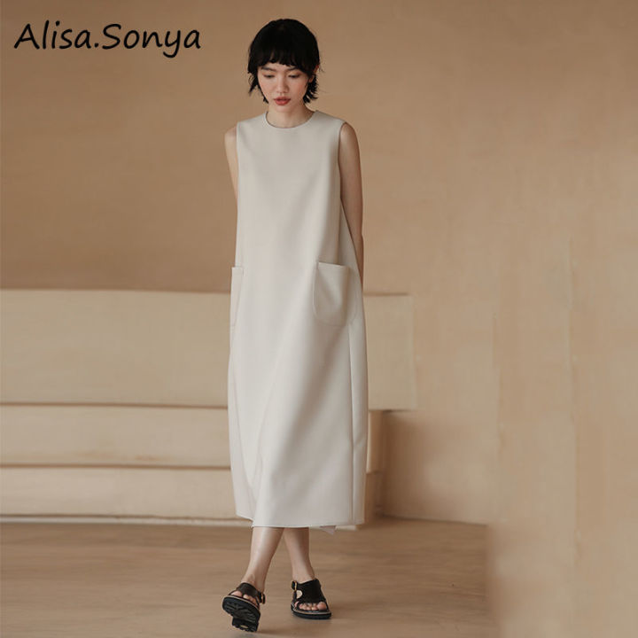 Womens Maxi Apricot Dress with Pockets Elegant Casual