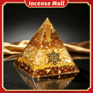 Citrine Orgonite Pyramid Hexagram Star Gold Foil Orgone Generator Lucky Charm Ornaments Wealth Prosperity Energy Healing Protection Home Lucky Crystal Decor Spiritual Gift