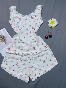 Set đồ bộ ngủ nữ cotton áo tay bèo quần đùi hoạ tiết siêu xinh Qwin BD212