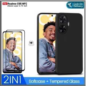 Paket 2in1 Full Case Realme C55 NFC / C21Y Casing Premium SoftCase Slim Cover + Tempered Glass Layar