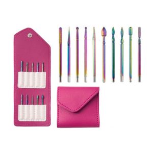 STARGOODS 10Pcs/set Lớp biểu bì đánh bóng loại bỏ Gel Đầu đánh bóng móng tay Phụ kiện máy mài móng chạy điện Khoan móng thay thế Khoan móng tay Với Túi Da PU Dụng cụ làm móng tay Mũi khoan móng tay bằng gốm Tiệm làm móng