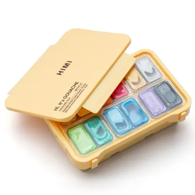 MIYA HIMI โลหะ Gouache ชุดสี 12 สี 12 กรัม เสร็จสิ้นโลหะ การออกแบบถ้วยเจลลี่รีฟิล ปลอดสารพิษ Metallic Gouache Paint