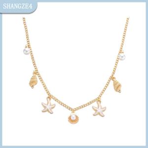 【SHANGZE4】 Bohemian Starfish Conch Turtle Pendant Necklace For Women Charm Chain Choker Beach Jewelry Vacation Gift