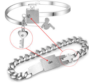 Lắc tay cặp đôi nam nữ cao cấp bằng titan ổ khóa chìa khóa cách điệu - Đảm bảo không đen không rỉ sét