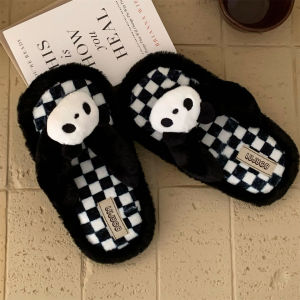 WY-XIXITIAO Cute Panda Furry Flip-Flops Autumn Winter New Home Indoor Outdoor Casual Toe-Post Cotton Slippers for Women