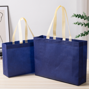 พร้อมส่ง ถุงผ้าสปันบอนด์ลดโลกร้อน ถุงช้อปปิ้งแบบพกพา สีทูโทน T205  ขยายข้าง ถุงผ้าไม่ทอพับได้ หนา 70 แกรม