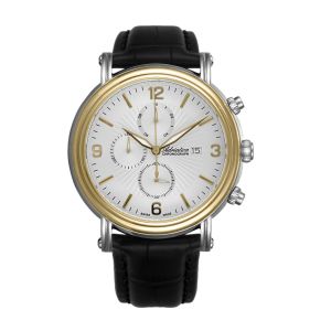 ADRIATICA Swiss Made Chronograph Watches Gold Bezel & Index Small Second Men Leather Strap Watch 44mm A1194.2253CH