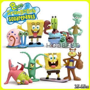 Action Figure SPONGEBOB SQUAREPANTS isi 8 pcs Miniatur Topper Kue Pajangan Aquarium Aquascape Mainan