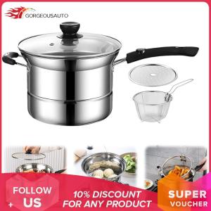 One-Handled Pot with Strainer Drain Shelf Lid Complementary Food Pot Multipurpose Deep Frying Pot Stainless Steel for Steaming Cooking Frying