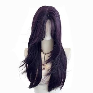 STARGOODS ชั้นชั้นๆ วิกผมสีม่วงลูกเกดดำ คอสเพลย์โลลิต้า แปดหน้าม้า ผมยาวตรง ฮาโลวีน ทนความร้อนทน วิกผมสังเคราะห์แบบคาดศีรษะ สำหรับผู้หญิง