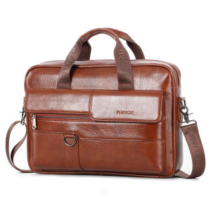 PIUNCLE Brand NEW Genuine Leather Mens Business Briefcase For Work Men Shoulder Bag For Men Casual Crossbody Bag Office Bag Large Capacity Documents Bag a4 Briefcases Male 14 Laptop Messenger Shoulder Bags Brown Handbags Large Capacity Vintage Cowhide