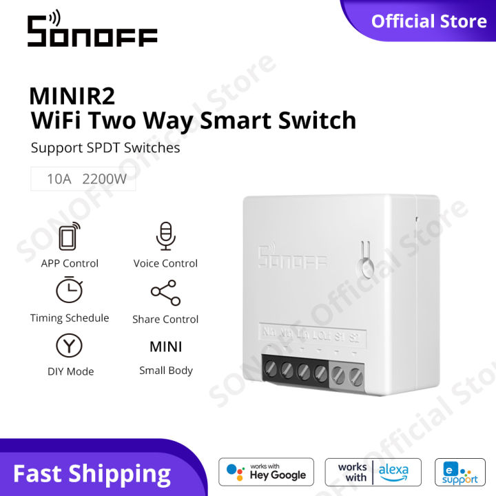 SONOFF MINIR2 WiFi Mini Switch การควบคุมสองทาง DIY สวิตช์อัจฉริยะ eWeLink APP ควบคุมสวิตช์ไฟ 10A สมาร์ทจับเวลาบ้านโมดูลควบคุมเสียงผ่าน Alexa Google Home