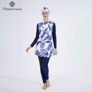 Motive Force Muslim Burkini Palm Leaf Pattern Printed Long-sleeved Beachwear Muslim Conservative Swimwear Baju Renang Muslimah