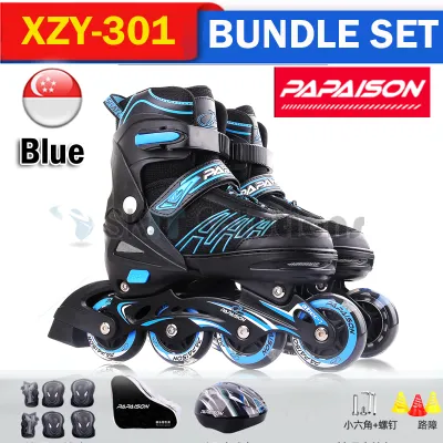 【SG Seller】PAPAISON XZY-301 Premium Papaison Inline Roller Skates Blade Scooter Skating Outdoor for Kids to Adults 4 Sizes 3 Colors 4 Adjustable Size Full Bundle Set with Carry Bag 7 Pcs Safety Guard(1 Helmet 2 Knee pads 2 Elbow pads 2 palm pads)