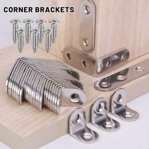 10Pcs L-shaped Metal Angle Bracket / Stainless Steel Furniture Corner Braces / Joint Corner Connector for Shelf Cabinet Table Chair / Furniture Triangle Support Frame
