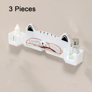 HOUCHU STUDIO 3 Pieces Punch-free Glasses Storage Box Self-adhesive Plastic Sunglasses Storage Holder Durable Cute Eyeglasses Display Stand for Home