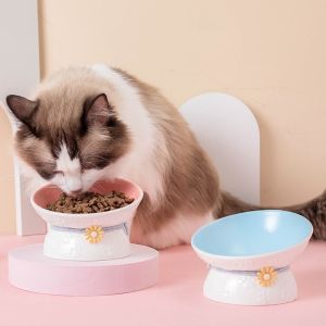 ER52858 Ceramic Cat Bowl Cute Creative Pet Drinking Feeder Food Dispenser Anti Tipping Dog Food Feeding Basin Neck Protection