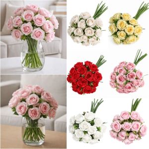 DOHOHO Multicolor Rose Artificial Flower 18 Heads Silk Petals Simulation Flower Bouquet Creative Photo Props Rose Bundle Home Decoration