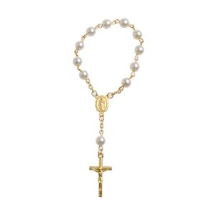 Baby Pearl Baptism Communion Gift Catholic Cross Finger Chain Mini Rosary Gold Silver Cross Rosary Bracelet for Women
