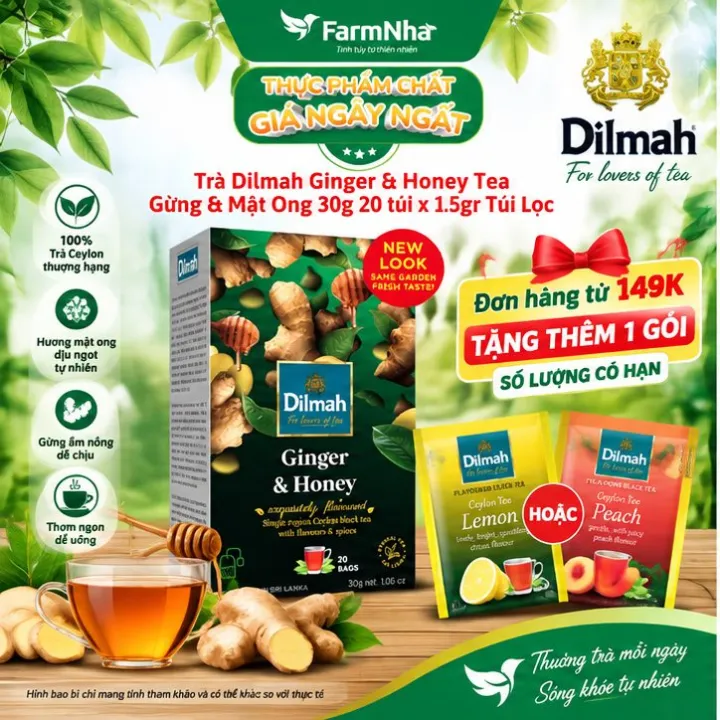 Trà Dilmah Ginger & Honey Tea 30g 20 túi x 1.5g Túi lọc - Trà Gừng và Mật Ong, Sri Lanka
