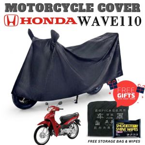 Honda Wave110 Waterproof Motorcycle Cover Black Motor Cover with Storage Bag & Wipes