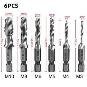 Mata Bor Multifungsi 6 PCS Baja Asli Ulir Drat Drill Tap Set M3-M10 Set Hex Twist Spiral Tapper 7cm