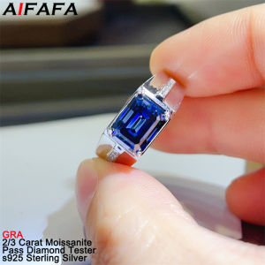 2/3 Carat Sapphire Moissanite Men Rings s925 Silver Emerald Cut Blue Moissanita Lab Diamond Plate 18k Platinum Finger Jewelry Men diamond ring emerald cut moissanite mens ring