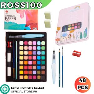Ross100 Set Solid Watercolor Paint 36/48 Color Free refillable brush watercolor paper Art Set