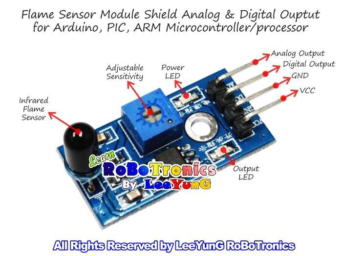 Arduino IR Fire Flame Sensor Module Fire Detector Smartsense 4-pins AO ...