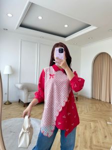 NANDO ATASAN VEST MERAH PUTIH KEMEJA WANITA KOREAN STYLE LENGAN PANJANG CUTIE