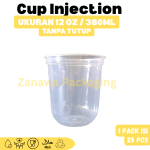 Gelas Cup PP Injection Tebal 12 14 16 24 Oz Dan Tutup Sambung - Harga 1 Pack  isi 25 Pcs