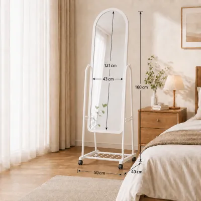 Turtle Rolling Full Length Mirror 360° Swivel Floor Mirror with Storage Shelf & Wheels
