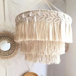 MIKE DUNBAR Handwoven Woven Tapestry Lampshade Rustic Exquisite Macrame Tassel Lamp Shade Light Fixture Vintage Hanging Light Cover Ceiling Pendant Light