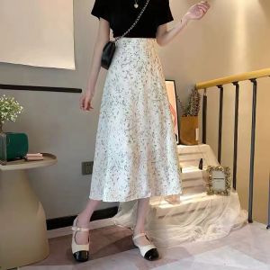 Floral skirt for women summer high-waist slimming chiffon A-line hip skirt