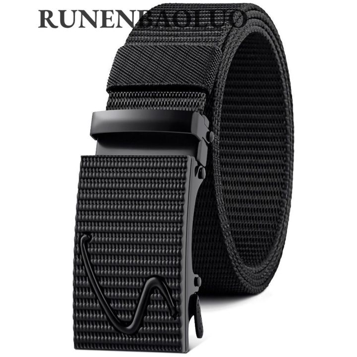 RUNENBAOLUO Thắt lưng vải nylon khóa tự động cho nam ngoài trời xu ...