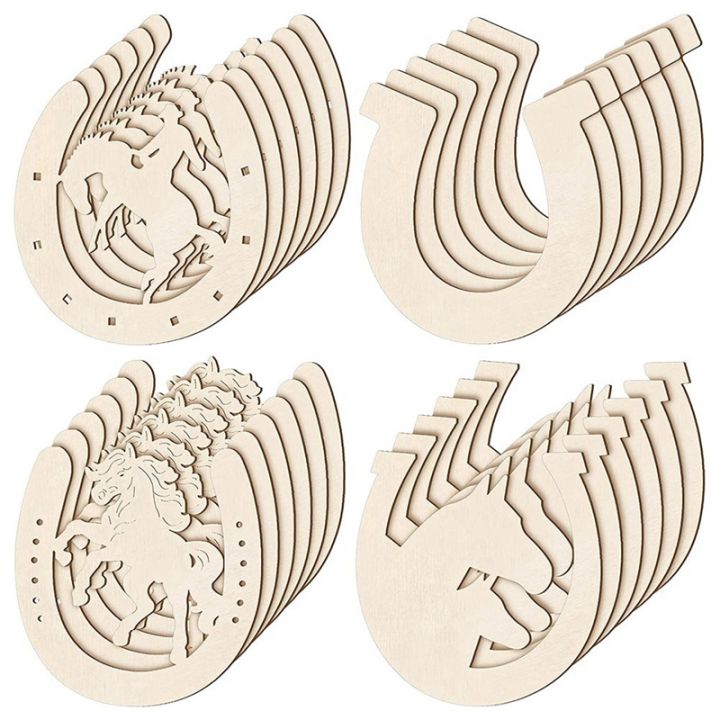 48 Pcs Horseshoe Shape Wood Cutouts for Crafts Unfinished Wooden ...