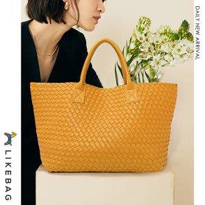 LIKEBAG Fashion Original Hand Woven Solid Color Large Capacity Soft Leather Big Tote Bag for Women