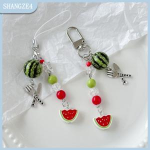 【SHANGZE4】 Dễ Thương Trái cây keychain sáng tạo mùa hè dưa hấu Mặt dây chuyền móc chìa khóa đính cườm điện thoại di động chống mất dây buộc túi trang trí Keyring