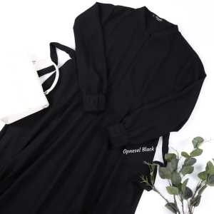 Gamis hermosa hitam polos bahan wollycrepe umbrella 4 meter-gamis wanita syari hitam polos-hermosa