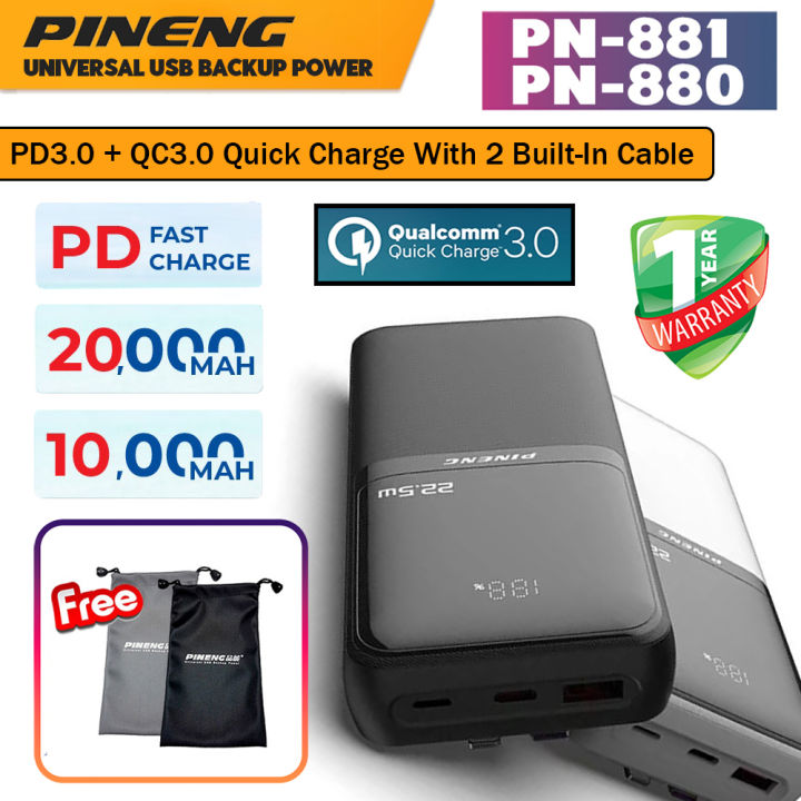 Pineng PN880 10000mAh PN881 20000mAh with 2 Built In Cable Power Bank ...