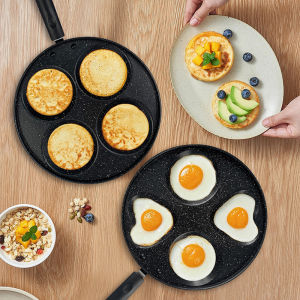 Chảo Chống Dính 4 Ô Chảo Chiên Rán Trứng Chống Dính Tay Cầm Bằng Gỗ Chống Nóng Tiện Dụng Cho Nhà Bếp