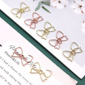 WHITE 10PCS Special-shaped Bowknot Paper Clips Gold Creative Paper Clamps Paper Decorative Metal Bookmark Clip Office/School