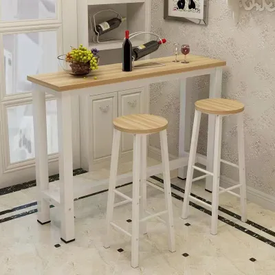 THEATT Simple Bar Table And Chair Set Modern Creative Steel-Wood High-Top Dining Table Cafe Long High Table