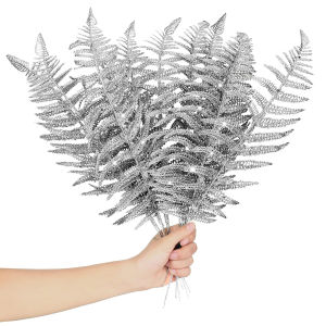 Christmas Tree Leaves 18.5" Glitter Artificial Flower Bouquet Leaves 6 Pcs Lightweight DIY Flashing Gold Pine Leaf For Christmas Tree Decoration Hanging Ornament Gifts Wedding Home Decor