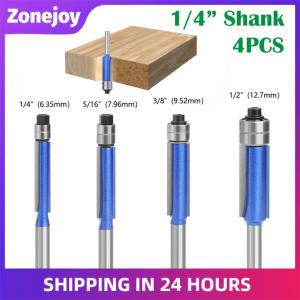 Zonejoy Flush Trim Router Bit Trim Router Bit Carbide Double Bearings 1/4 Shank for Wood Projects