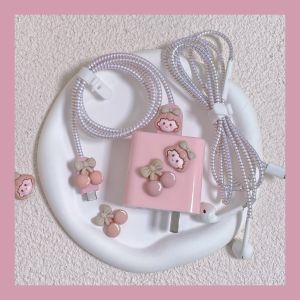 OPPO การ์ตูนเด็กผู้หญิงเชอร์รี่สีชมพูน่ารักตัวป้องกันสายไฟเคสแบตสำรองสำหรับ Oppo Reno8T ตัวป้องกันสายไฟปก5G สำหรับ18W 30W 33W 65W 67W 80W [Coice]